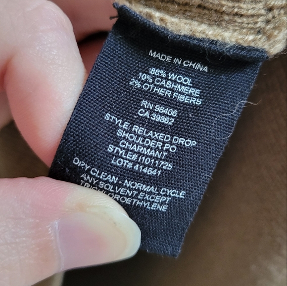 Theory Relaxed Drop Shoulder Sweater Beige Canvas Camel Brown Wool Cashmere - Picture 5 of 5